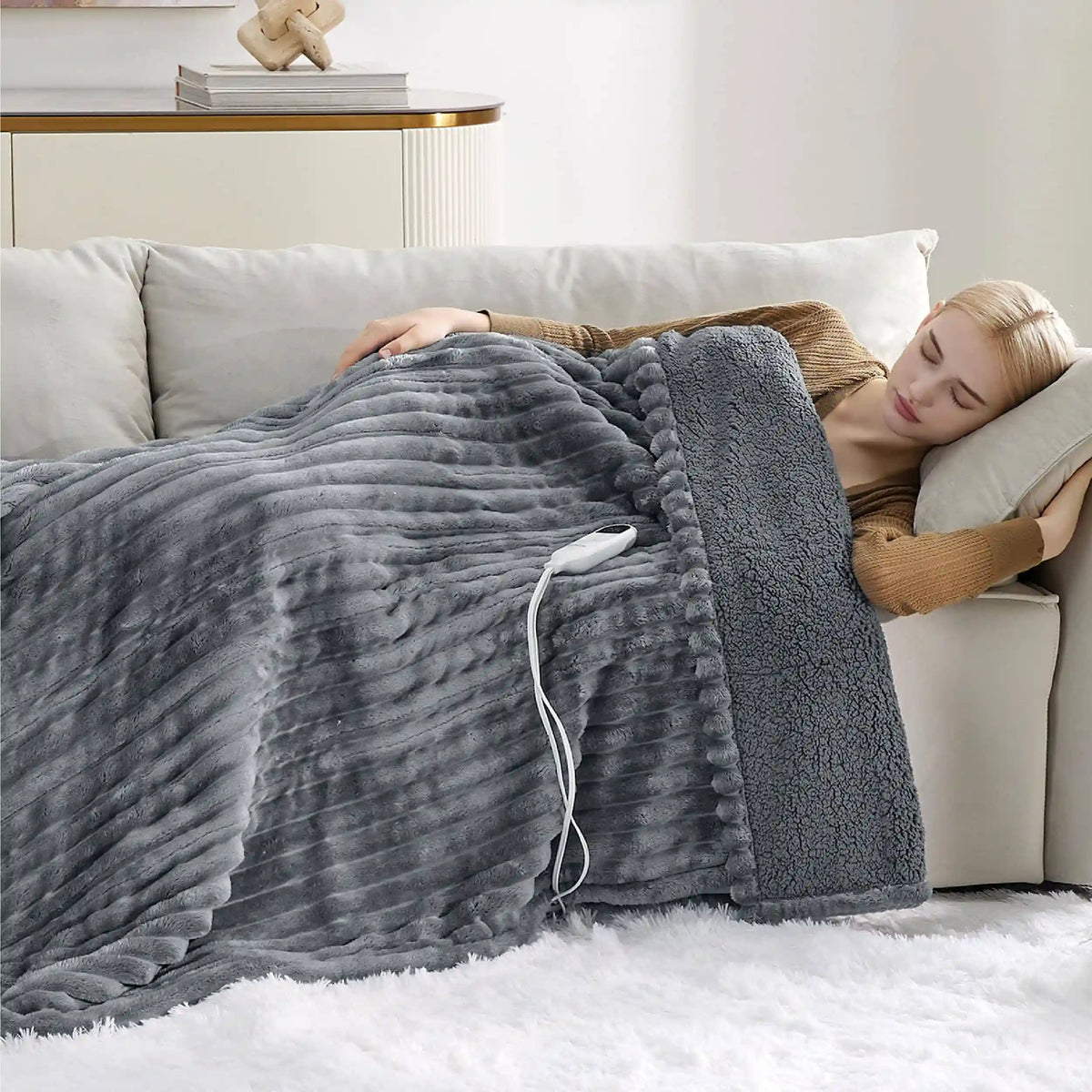 Striped Flannel Heated Blanket
