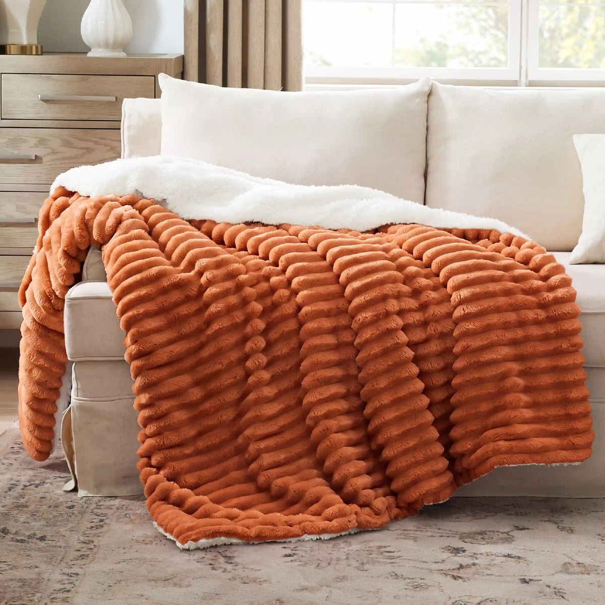 Jacquard Stripes Shaggy Sherpa Blanket